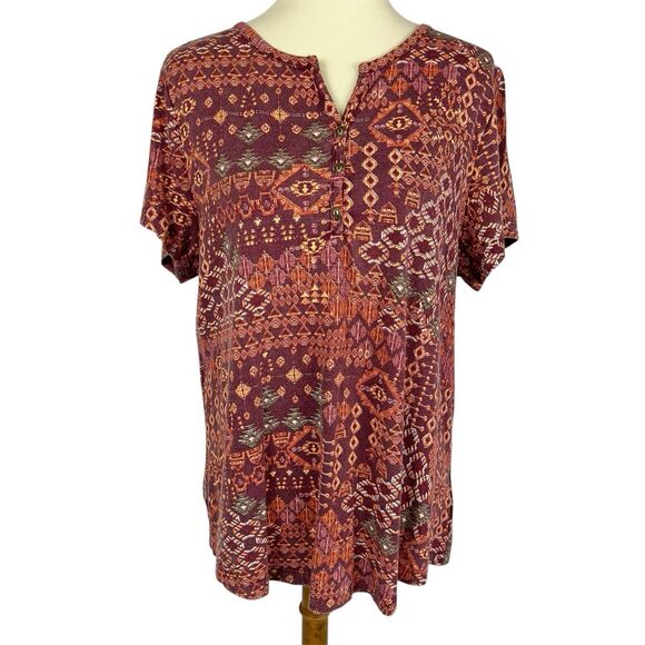 NEW Coldwater Creek Southwestern Aztec Short Sleeve Henley Top Women’s Large - Picture 1 of 10